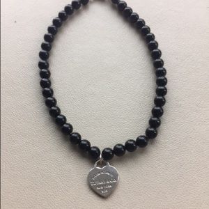 Tiffany & Co. Black Onyx Bracelet w/ Heart Charm